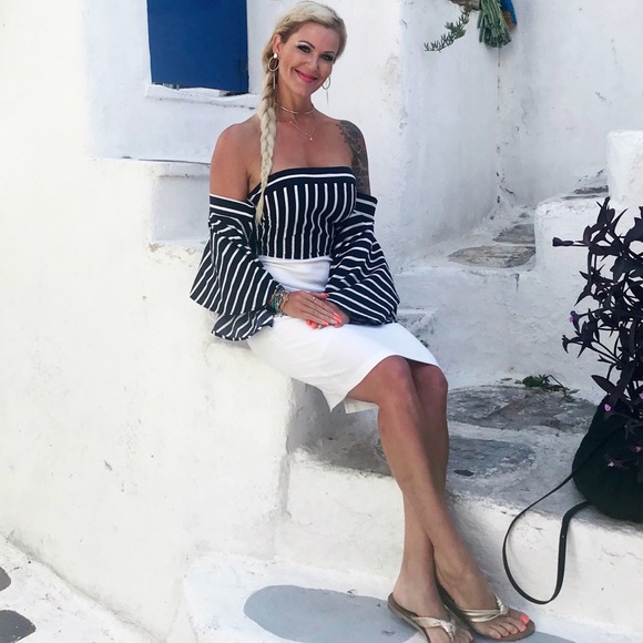 VENUS Sleeve Detail Midi Dress Nvy Blue/Wht Size:8 - Picture 1 of 7